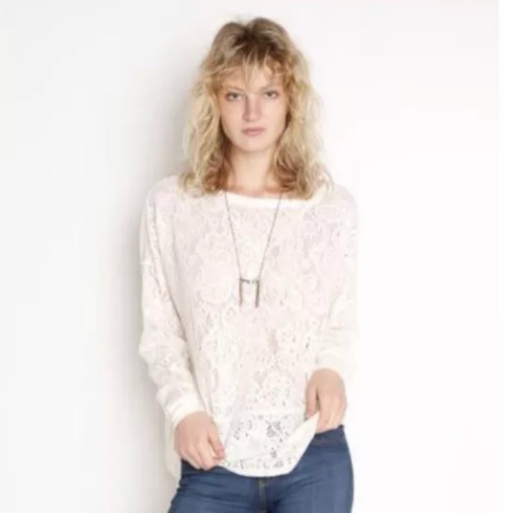 Free People “Not Cold in this Top” Ivory Lace Top